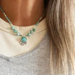 Collar Ana Inés Amazonita hecho a mano con amazonitas, perlas naturales y plata 950 Chile