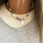 Collar María Gracia con amazonita y amatista hecho a mano terminaciones plata 950 Chile