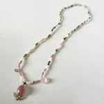 Joya artesanal única con rodocrosita, turmalinas multicolor y gota de cuarzo rosa natural plata 950
