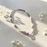Collar femenino con amazonita, amatista y perlas cultivadas colgante religioso plata a elección Chile