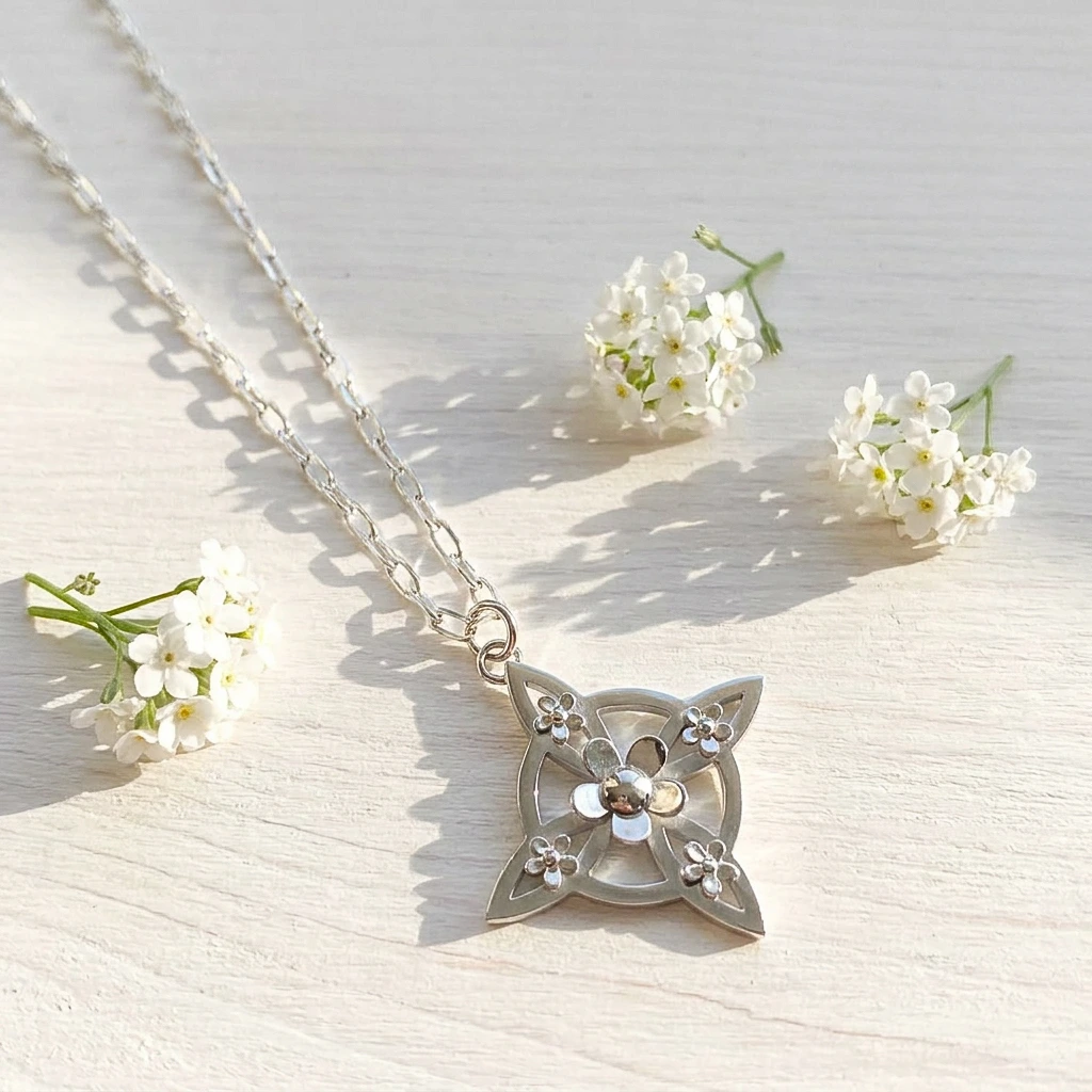 Colgante nudo Eowyn de plata con diseño floral artesanal
