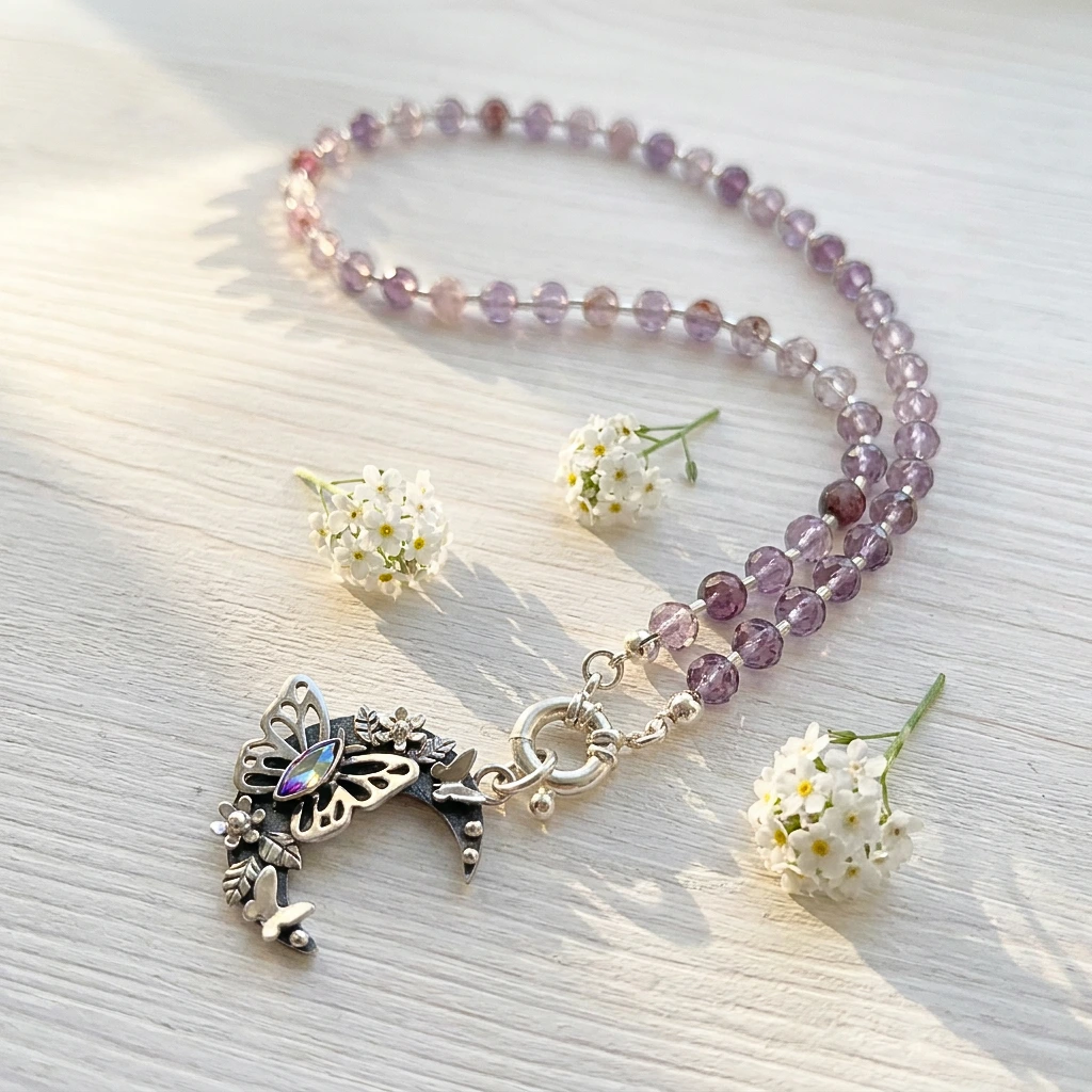 Colgante luna con mariposa de plata