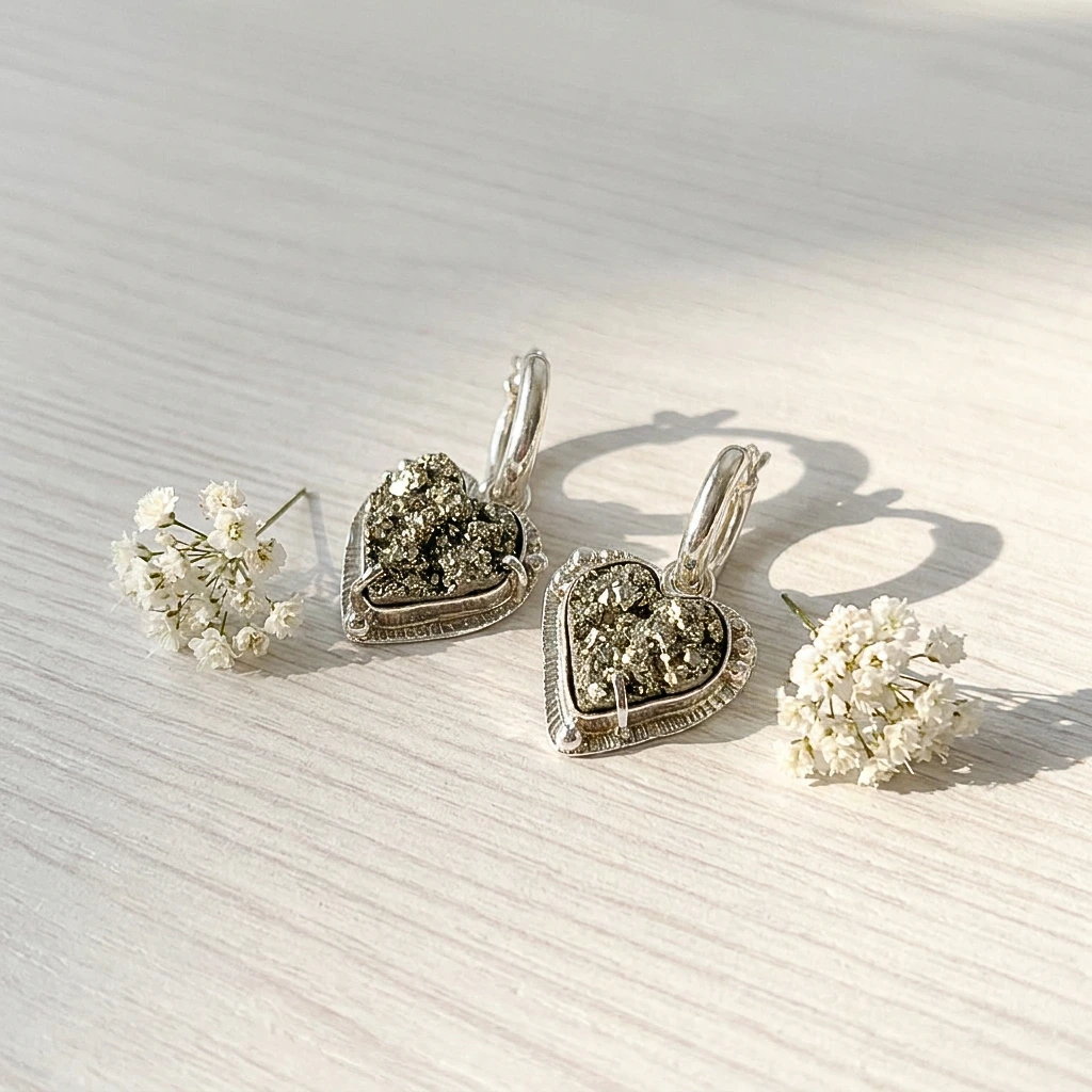 pendientes corazón de pirita livianos