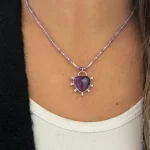 Collar de amatistas naturales con colgante corazón calado en plata 950 - Pilar Segura Orfebre Chile