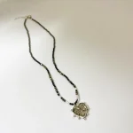 Colgante corazón de pirita natural en plata 950 con collar de turmalina negra - Pilar Segura Orfebre