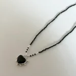 Collar Corazón Ónix hecho a mano con ónix naturales y colgante de plata 950 Chile