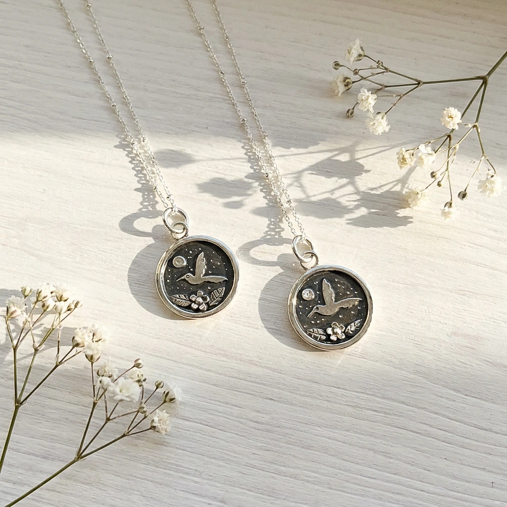 Collar colibrí nocturno - plata 950