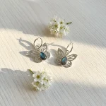 Aros Mariposa Monarca de plata 950 con labradorita natural