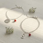 Pulsera Rolo Fina de plata 950 con coral natural artesanal