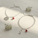 Pulsera Rolo Fina de plata 950 con coral natural artesanal