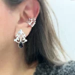 Joya artesanal femenina aros con ónix negro natural en plata 950 calada - Pilar Segura Orfebre Chile