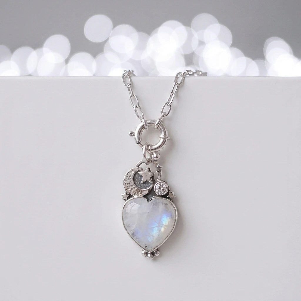 Colgante corazón con piedra luna natural