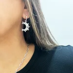 Aros artesanales únicos luna creciente con Swarovski certificado y plata 950 hecho a mano Chile