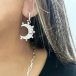 Aros colgantes artesanales luna de plata 950 con cristal Swarovski certificado iridiscente Chile