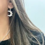 Aros Ciclos de Luz artesanales con luna y Swarovski certificado en plata 950 Pilar Segura Orfebre Chile