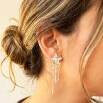 Aros colgantes artesanales con estrella de plata 950 y cristales Swarovski iridiscentes Chile