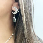 Aros Lunas de Cristal con luna martillada y cuarzo cristal natural gota plata 950 Chile Pilar Segura