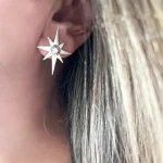 Joya artesanal femenina aros estrella con cristal Swarovski en plata 950 - Pilar Segura Orfebre Chile