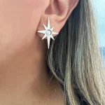 Aros artesanales únicos estrella de plata 950 con Swarovski certificado pegados oreja Chile