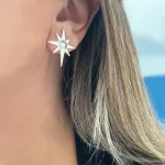 Aros de plata 950 en forma de estrella con cristal Swarovski iridiscente hecho a mano Chile Pilar Segura