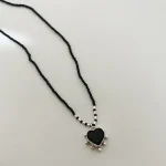 Collar artesanal corazón con turmalina negra natural en plata 950 hilado a mano - Pilar Segura Orfebre