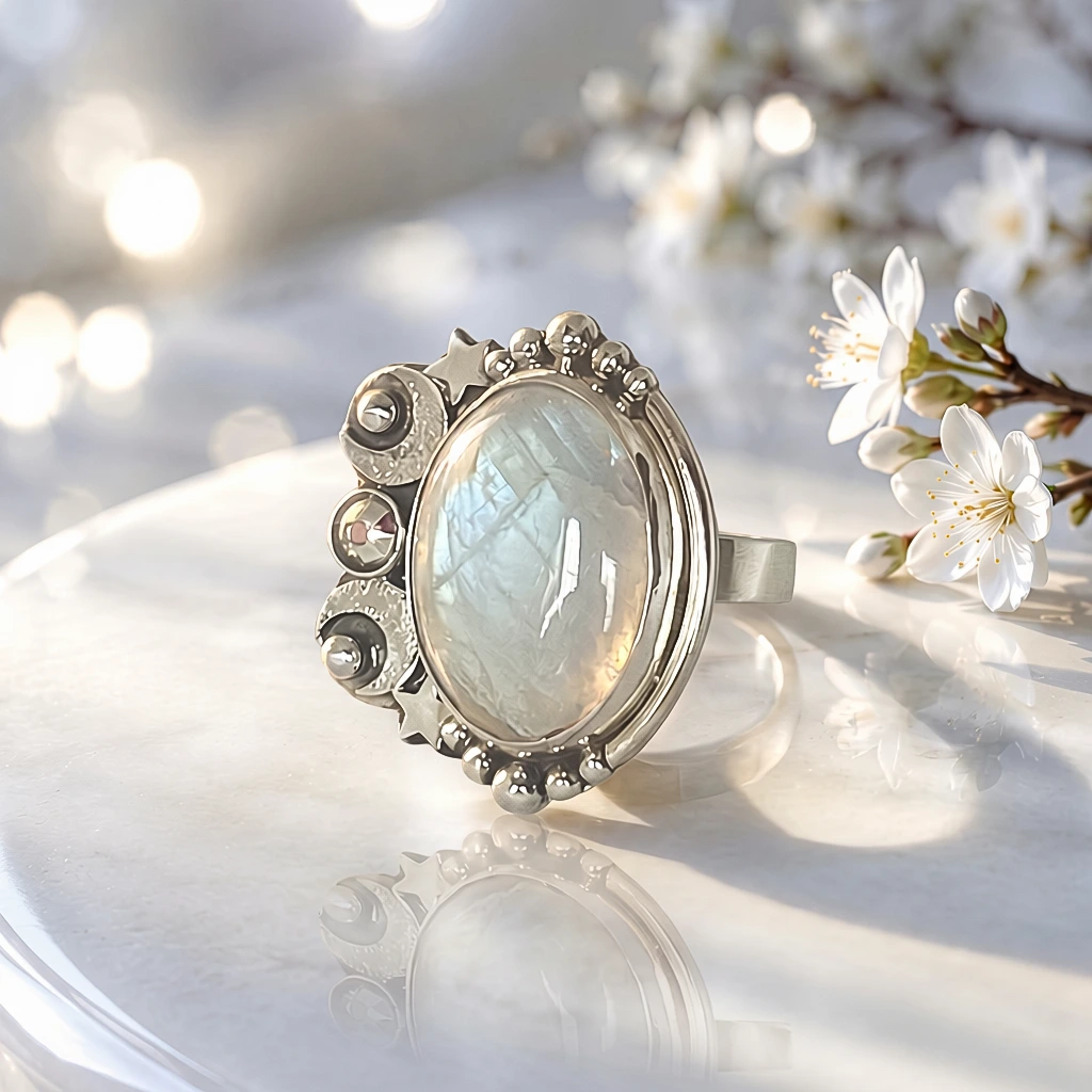 Anillo con bella piedra luna natural