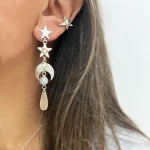 Aros Firmamento con piedra luna natural, lunas martilladas y Swarovski plata 950 Chile Pilar Segura
