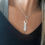 Colgante plata 950 con punta piedra luna natural, luna estrella y Swarovski certificado Chile Pilar Segura