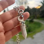Colgante de plata 950 con punta piedra luna natural, agua marina y cristal Swarovski hecho a mano Chile
