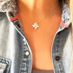 Collar artesanal elegante estrella de plata 950 martillada con Swarovski libre de níquel Chile Pilar Segura
