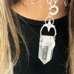Talismán plata 950 con punta cuarzo cristal, labradorita natural y Swarovski certificado hecho a mano Chile
