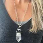 Colgante talismán con cuarzo cristal, labradorita y Swarovski, luna estrella plata 950 Chile Pilar Segura