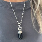 Talismán de plata 950 con punta ónix negro natural, estrella y Swarovski certificado hecho a mano Chile