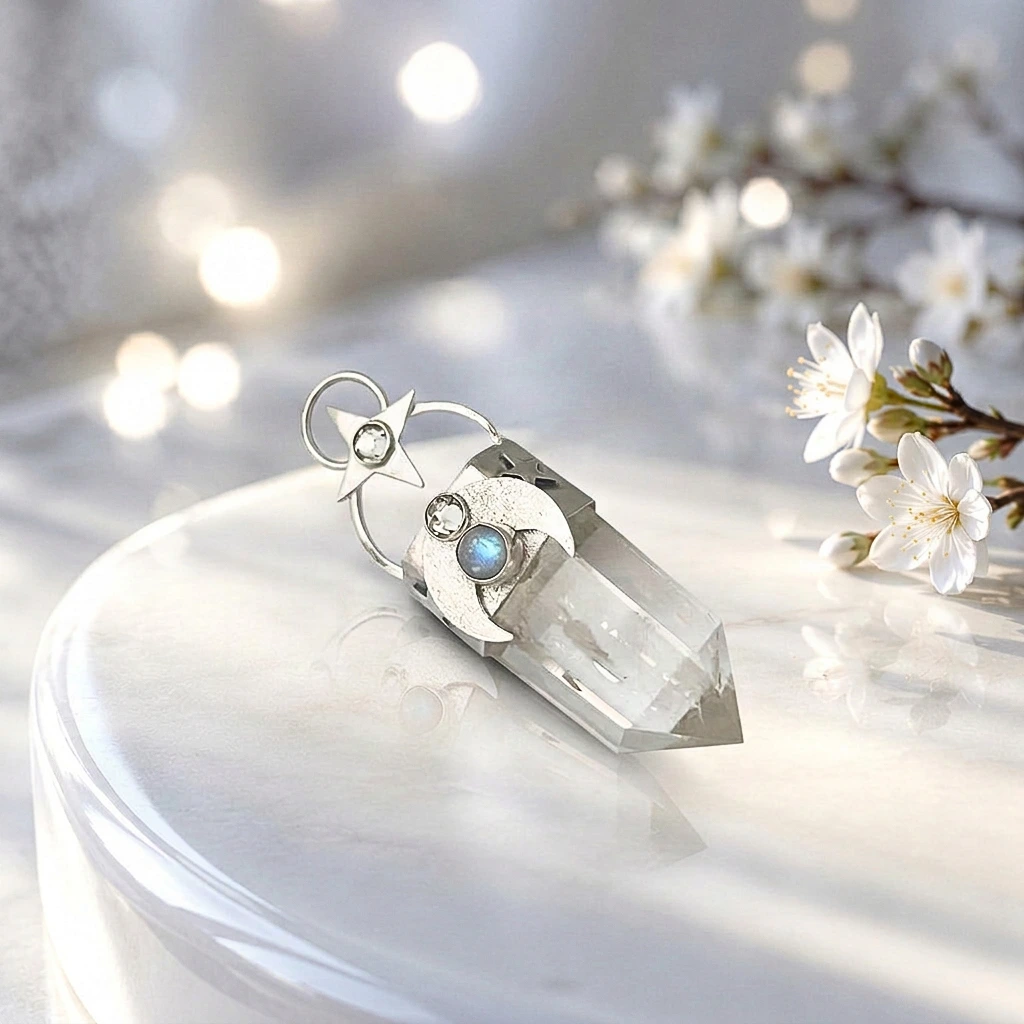 Colgante con punta de cuarzo cristal